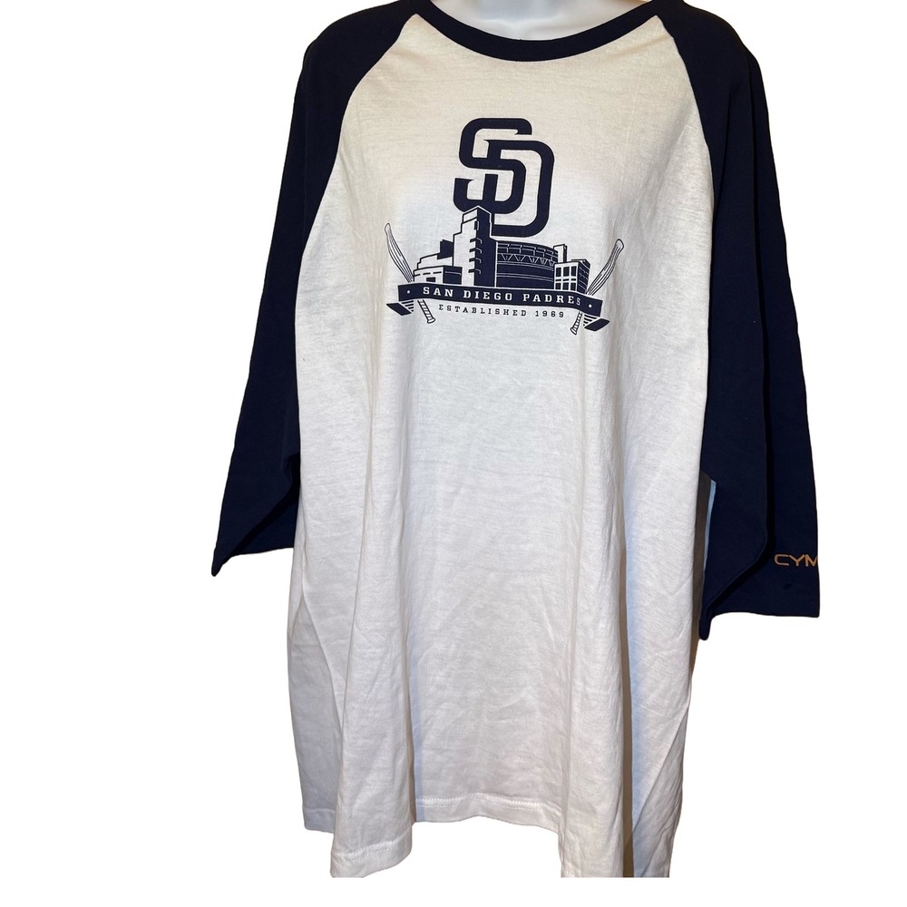 San Diego Padres Baseball Raglan ShirtXL Navy White 3/4 Sleeve Cymer Graphic Tee